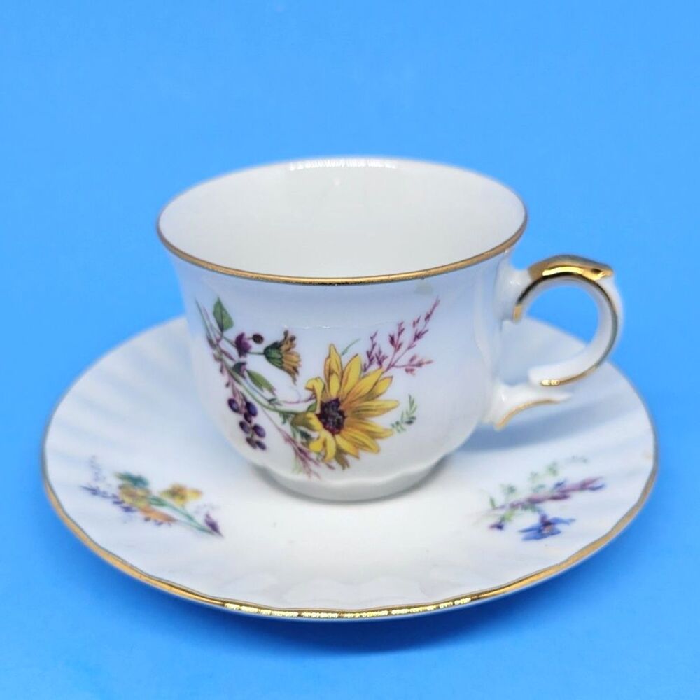 Golden Crown E & R Western Germany Small 2" X 2.5" Tea Cup And Saucer VGC